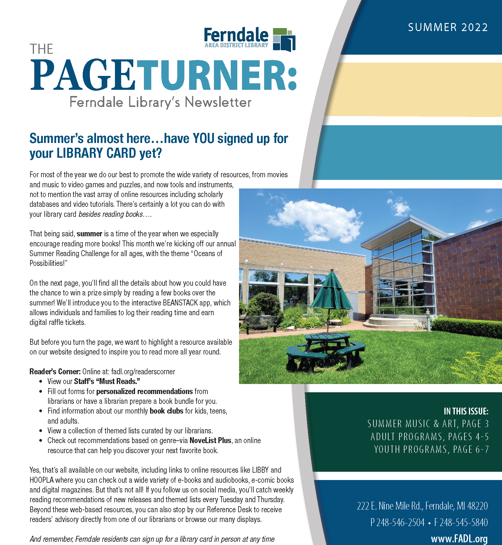 Ferndale Library's Print Newsletter - the Page Turner