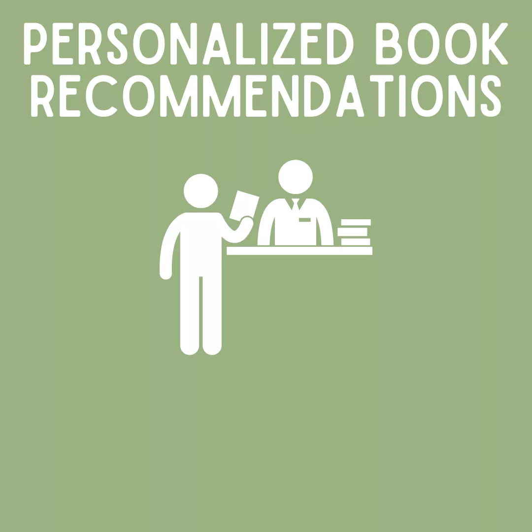 link to form for personal book recommendations, image of librarian and patron